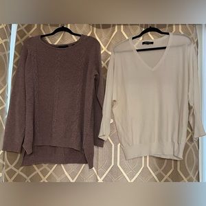 2 sweaters, XL, Soft Plum tunic style and ivory with dolman sleeves and v neck